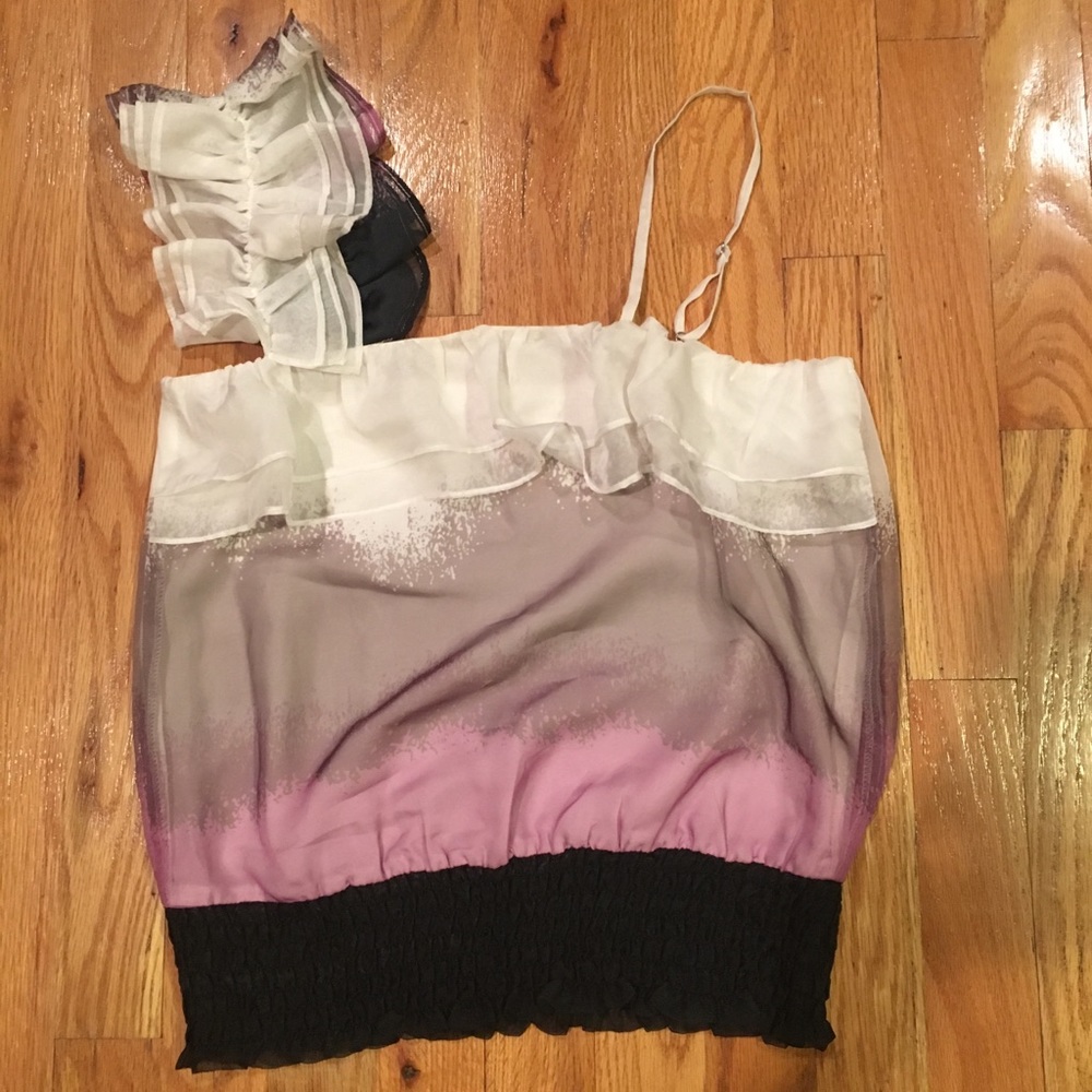 Arden B Purple/Black Ruffled Sleeveless Top